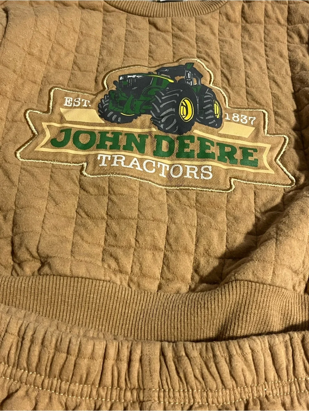 John Deere Tan Quilted Kids Sweat Set with Tractor Patch Size 18 Months